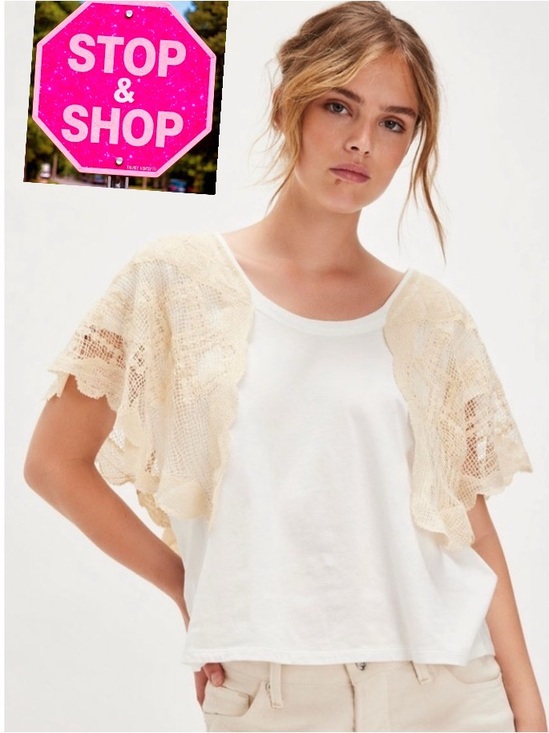 Free People Tops - Free People Evangeline Tee White and Cream Lace Overlay Top Sold Out Large NWT